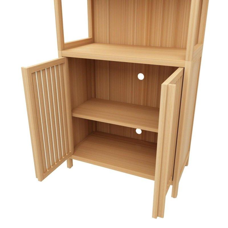 Doğal Bambu 2 Kapaklı Açık Raflı Ayaklı Çok Amaçlı Banyo Dolabı - 63x133x34 cm - 333787