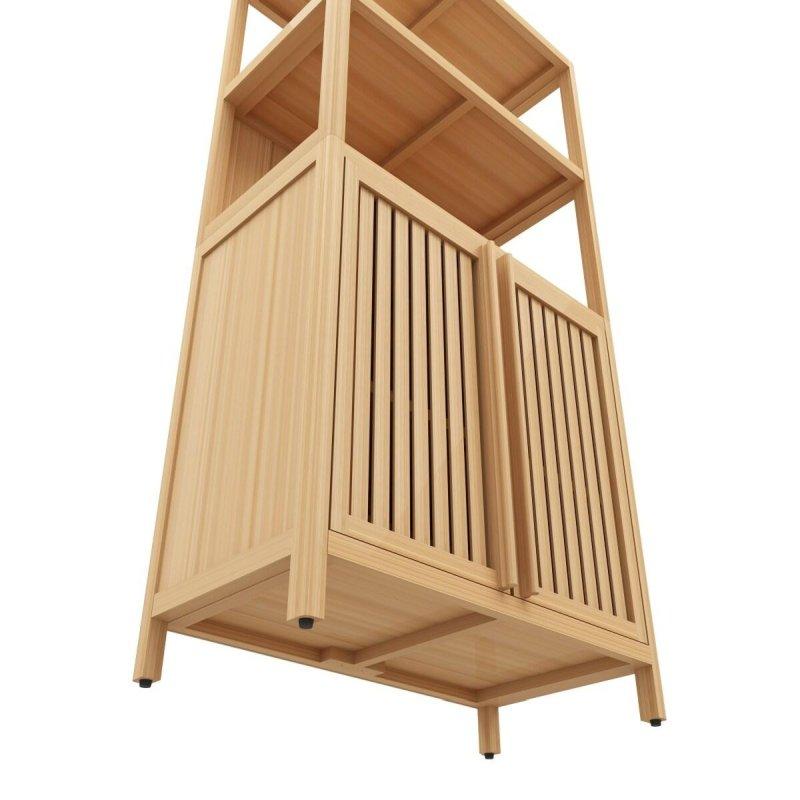 Doğal Bambu 2 Kapaklı Açık Raflı Ayaklı Çok Amaçlı Banyo Dolabı - 63x133x34 cm - 333787