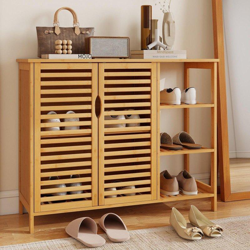 Doğal Bambu 2 Kapaklı Raflı Çok Amaçlı Banyo Dolabı - 101x36x81 cm - 333927