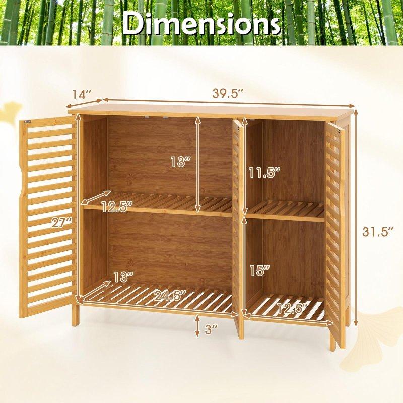 Doğal Bambu 3 Kapaklı Raflı Çok Amaçlı Banyo Dolabı - 101x36x81 cm - 333825