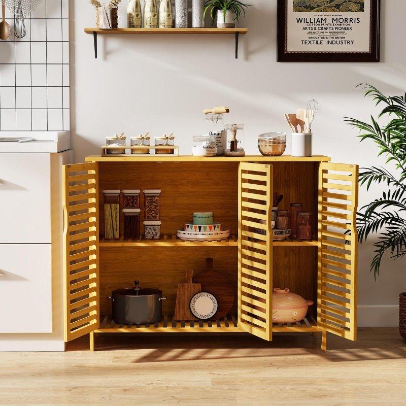 Doğal Bambu 3 Kapaklı Raflı Çok Amaçlı Banyo Dolabı - 101x36x81 cm - 333825