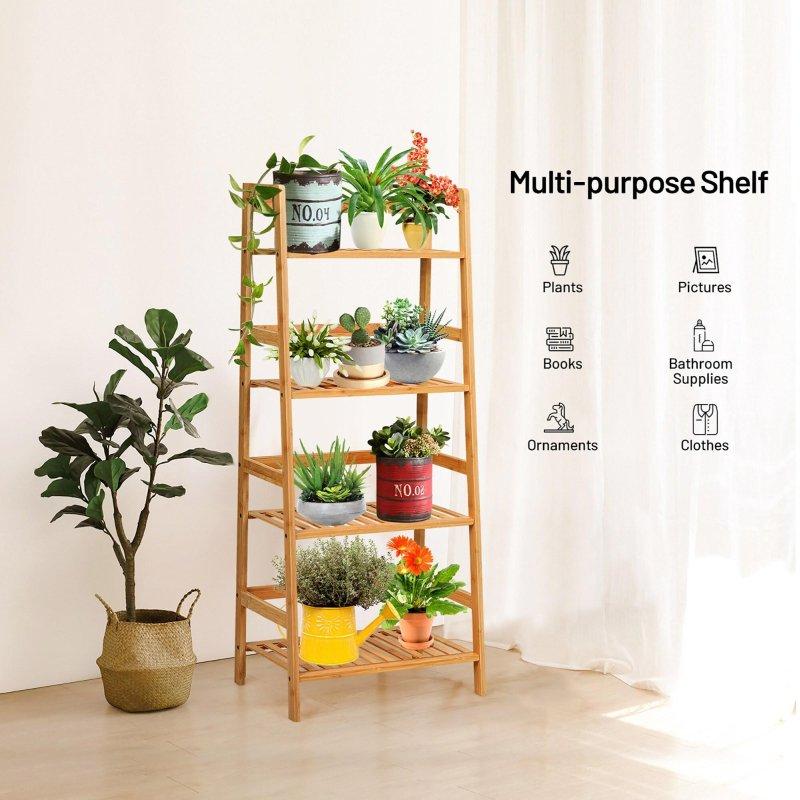 Doğal Bambu 4 Raflı Merdiven Tipi Kitaplık - 49x32x115 cm - 312493