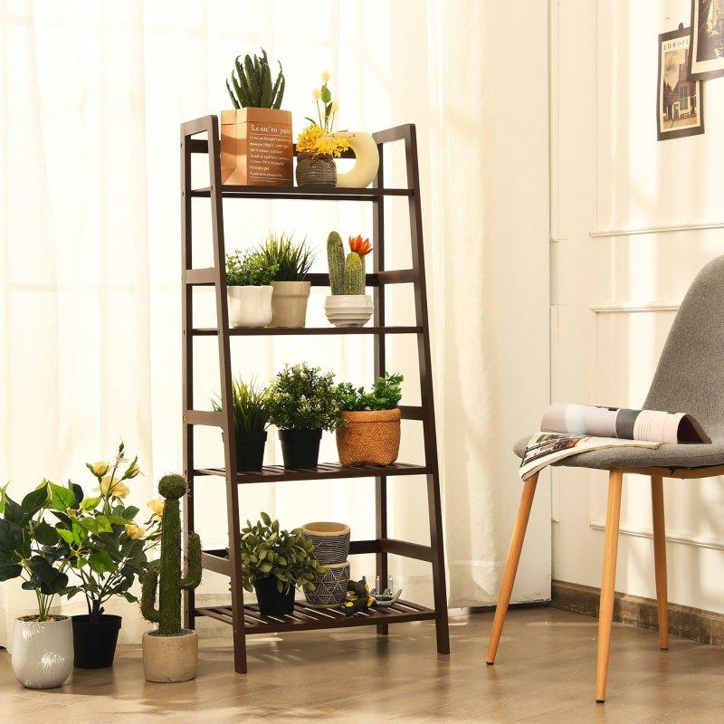 Doğal Bambu 4 Raflı Merdiven Tipi Kitaplık - 49x32x115 cm - 312493
