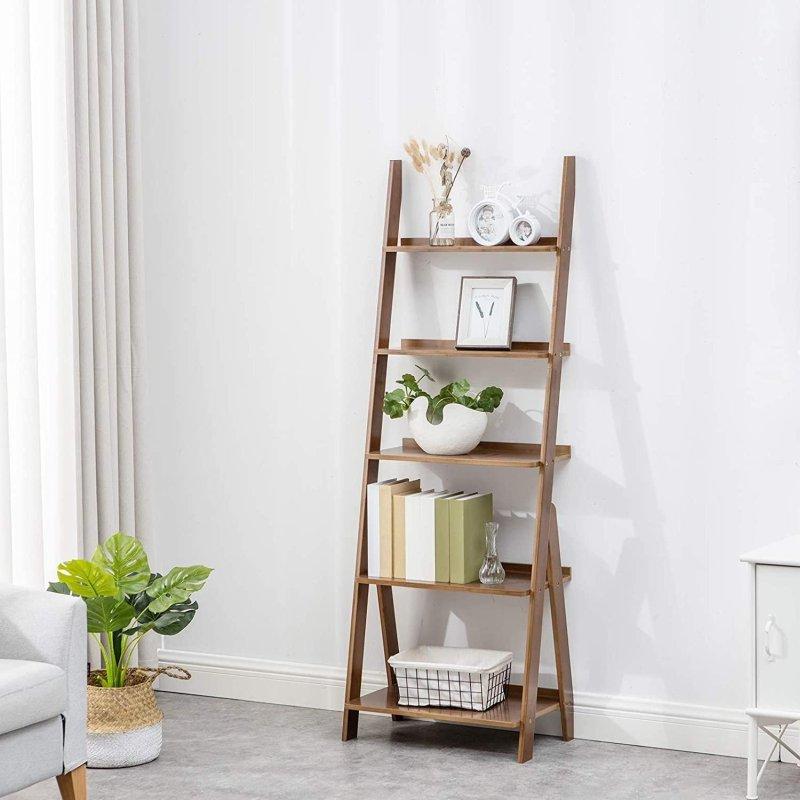 Doğal Bambu 5 Raflı Merdiven Tasarım Kitaplık - 54x32x151 cm - 317129