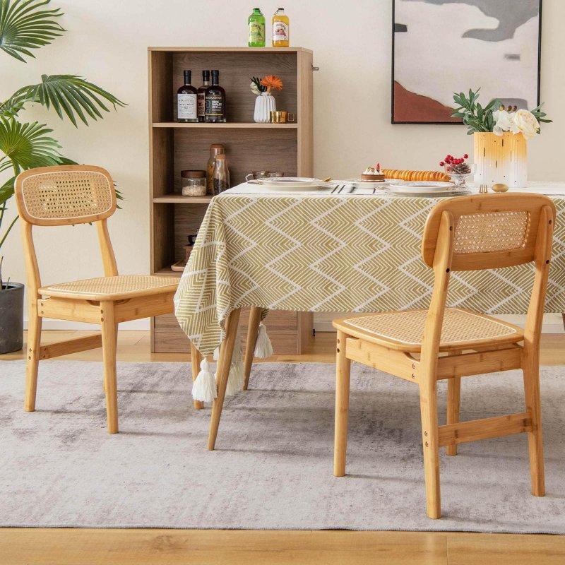 Doğal Bambu Dokuma Sırtlı 2li Set Rattan Sandalye - 251749