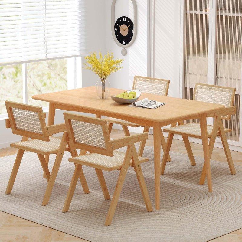 Doğal Bambu Kolçaklı 4lü Set Mid-Century Rattan Sandalye - 252740