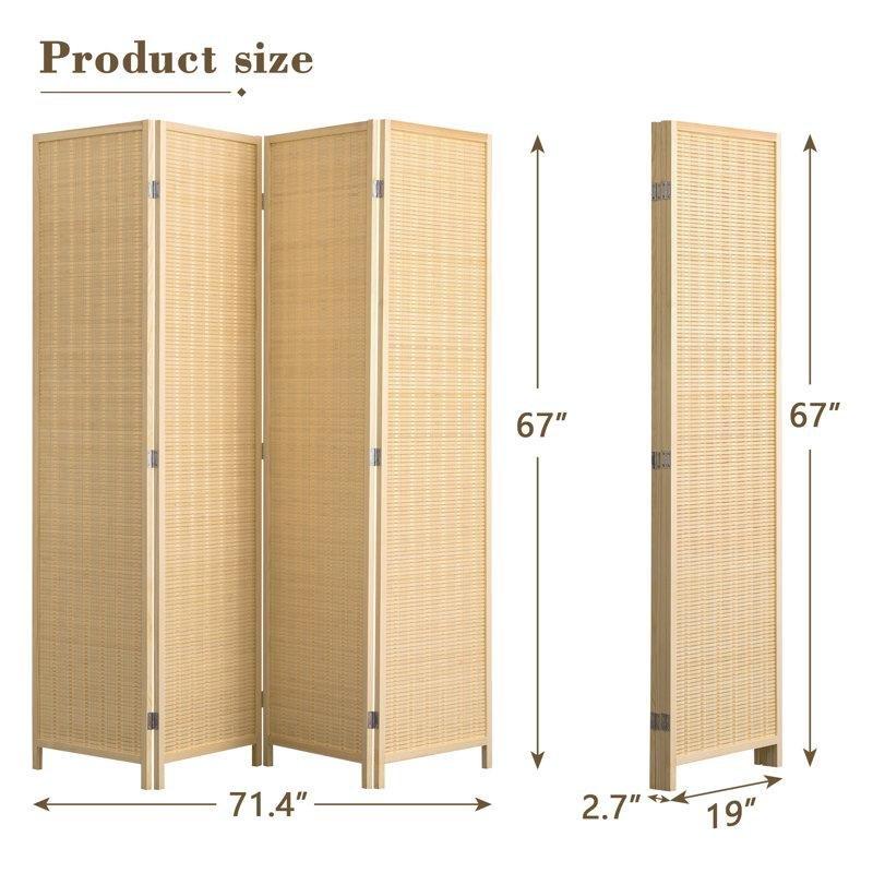 Doğal Bambu Masif Çam Katlanır Paravan - 171x182x7 cm - 320992