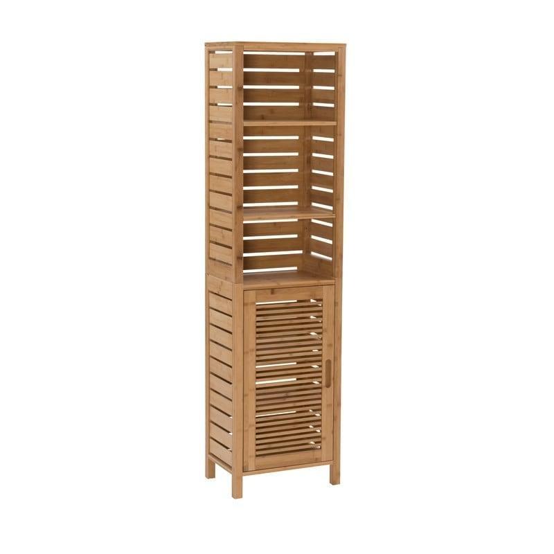 Doğal Bambu Raflı ve Panjur Kapaklı Dikey Çok Amaçlı Banyo Dolabı - 41x28x157 cm - 333791
