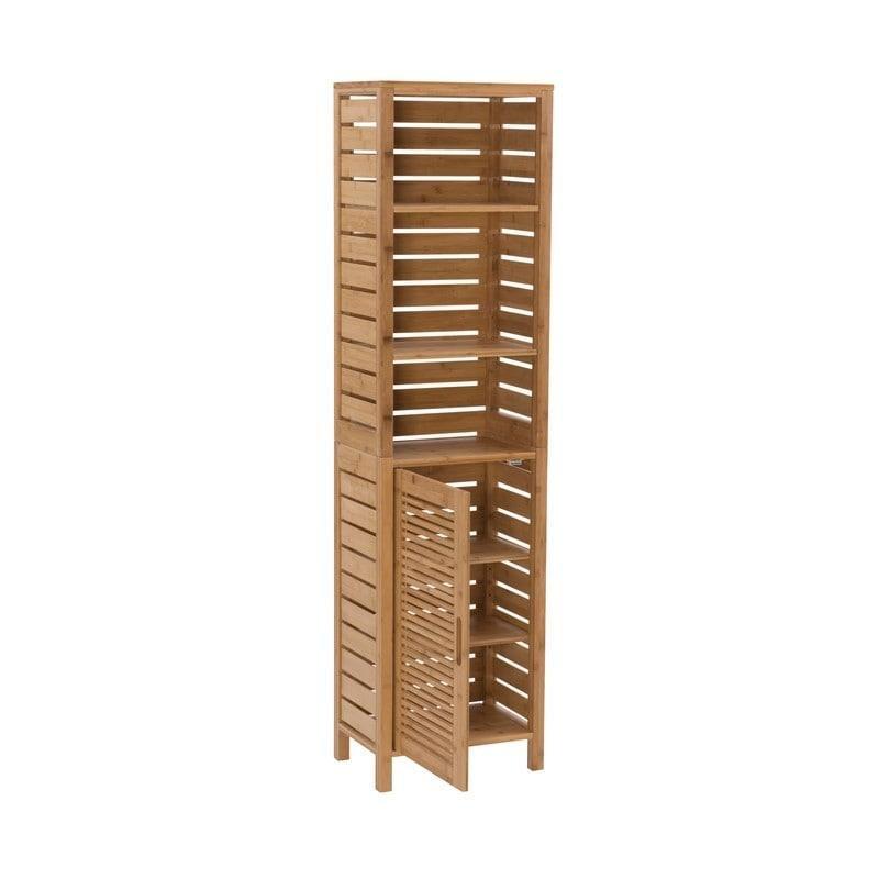 Doğal Bambu Raflı ve Panjur Kapaklı Dikey Çok Amaçlı Banyo Dolabı - 41x28x157 cm - 333791