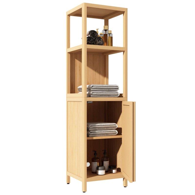 Doğal Bambu Tek Kapaklı Açık Raflı Çok Amaçlı Banyo Dolabı - 36x133x33 cm - 333750