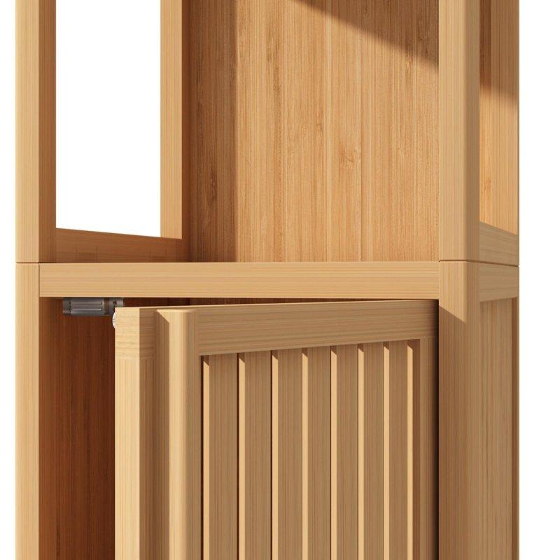 Doğal Bambu Tek Kapaklı Açık Raflı Çok Amaçlı Banyo Dolabı - 36x133x33 cm - 333750