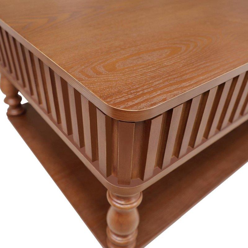 Doğal Çam Kaplama MDF Yivli Asansörlü Gizli Bölmeli Akıllı Sehpa - 120 cm - 254183