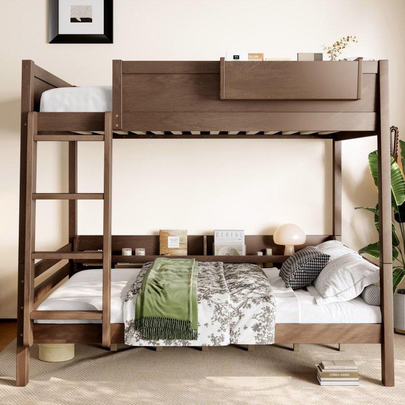 Doğal Çam ve MDF Raflı Kitaplıklı Ayrılabilen Ranza - 199x162x161 cm - 249985