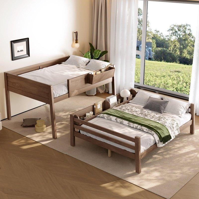 Doğal Çam ve MDF Raflı Kitaplıklı Ayrılabilen Ranza - 199x162x161 cm - 249985