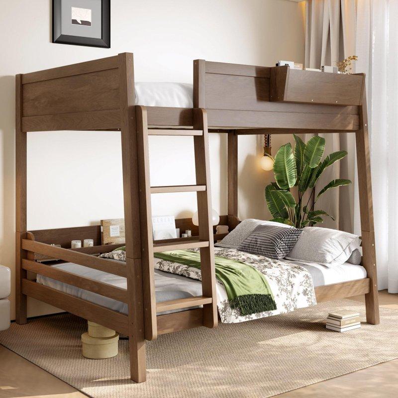 Doğal Çam ve MDF Raflı Kitaplıklı Ayrılabilen Ranza - 199x162x161 cm - 249985
