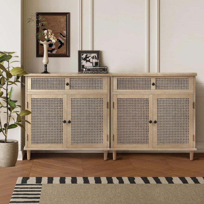 Doğal Çam ve Rattan Çekmeceli Bohem Konsol - 161x81x41 cm - 325099