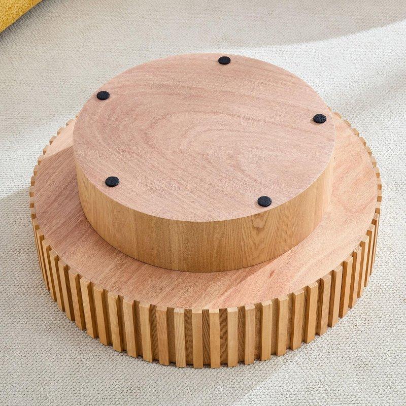 Doğal Ceviz MDF Saklama Alanlı Ayaklı Yuvarlak Orta Sehpa - 80 cm - 240442