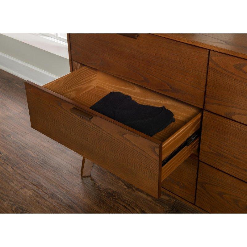 Doğal Ceviz Rengi MDF ve Kauçuk Ağacı 6 Çekmeceli Şifonyer - 127x92x47 cm - 302828