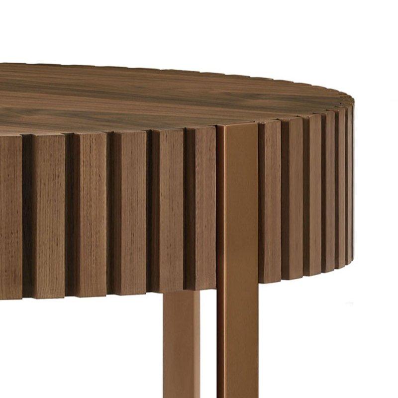 Doğal Dişbudak Dokulu MDF Paslanmaz Çelik Kaideli Yuvarlak Orta Sehpa - 81 cm - 240752