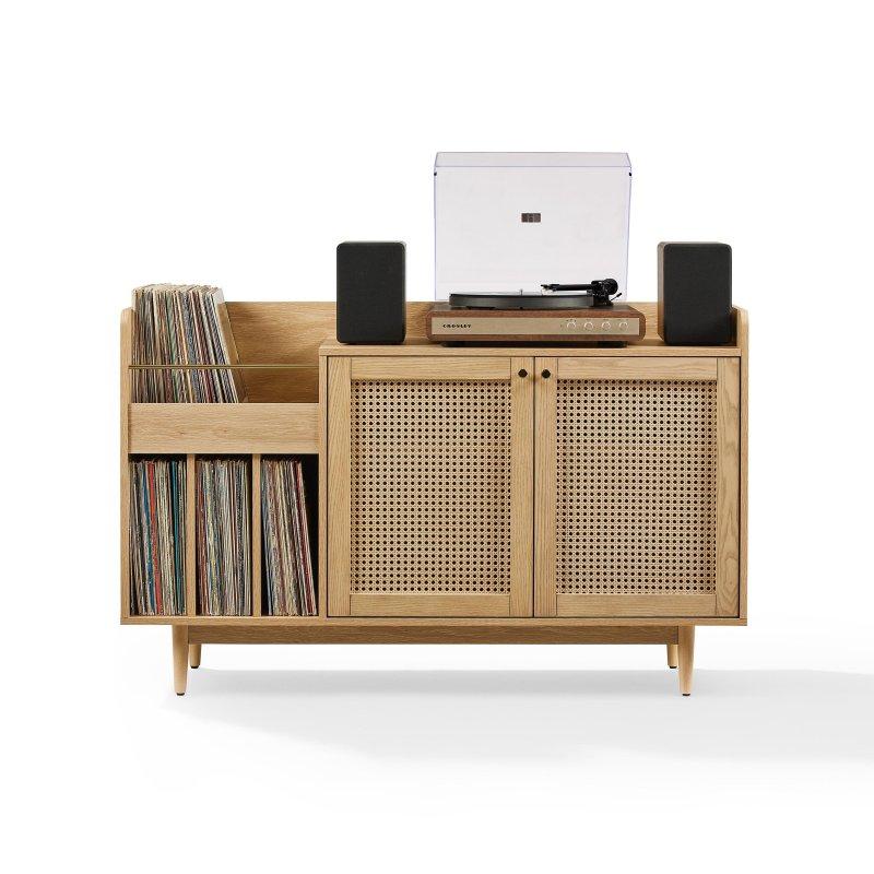 Doğal Dişbudak Rattan Kapaklı Plak Saklama Alanlı Kitaplık - 127x41x79 cm - 316511