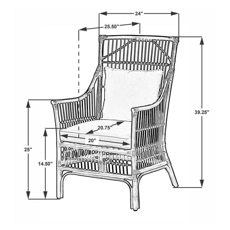 Doğal El Yapımı Minderli Kollu Çıtalı Sırtlı Rattan Sandalye - 61x65x100 cm - 253054