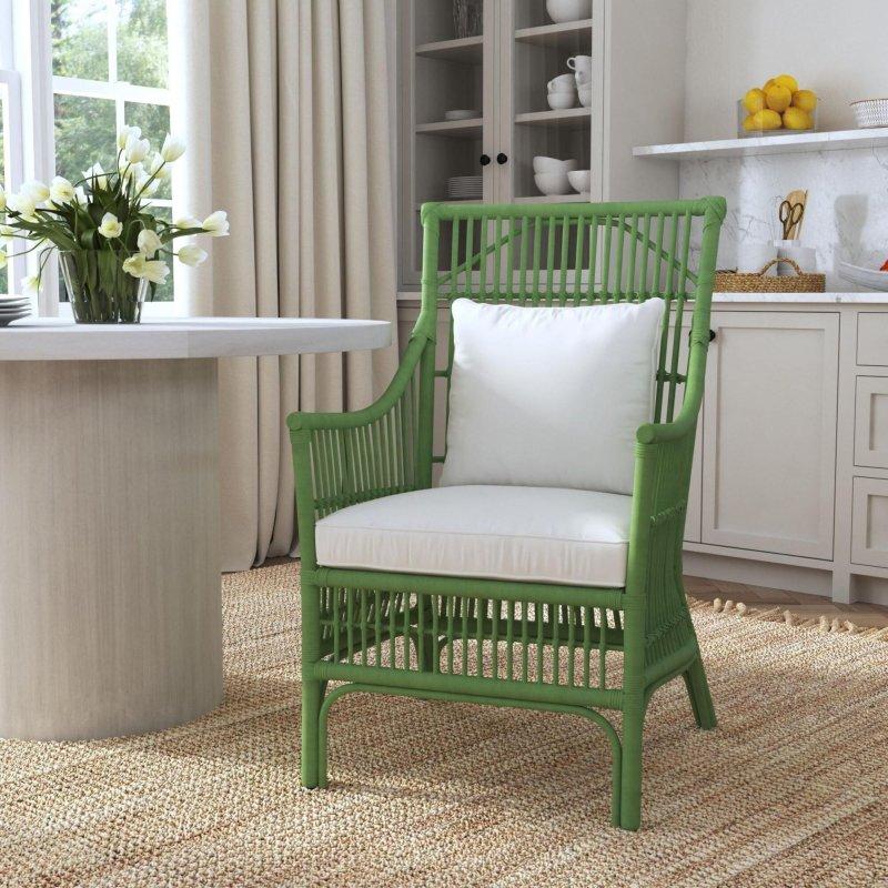 Doğal El Yapımı Minderli Kollu Çıtalı Sırtlı Rattan Sandalye - 61x65x100 cm - 253054