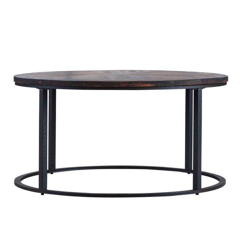 Doğal Geri Kazanılmış Ahşap Güneş Işığı Tasarımlı Metal Ayaklı Yuvarlak Orta Sehpa - Ø92 cm - 239989