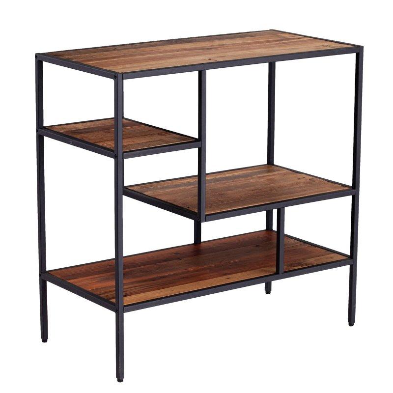 Doğal Gri Geri Dönüştürülmüş Ahşap ve Metal Endüstriyel Asimetrik 3 Raflı Kitaplık - 81x41x81 cm - 318320