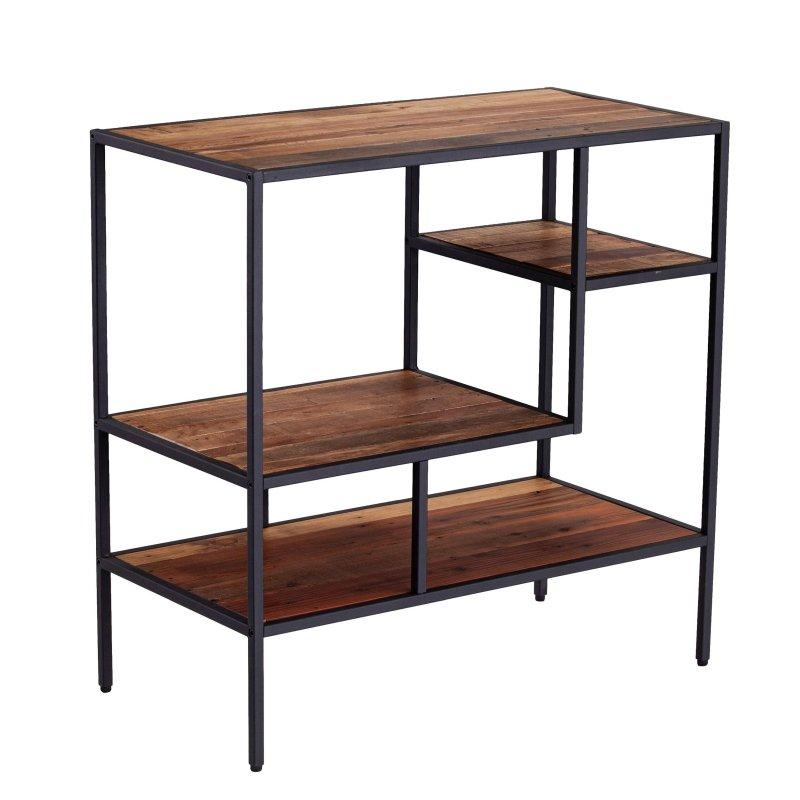 Doğal Gri Geri Dönüştürülmüş Ahşap ve Metal Endüstriyel Asimetrik 3 Raflı Kitaplık - 81x41x81 cm - 318320