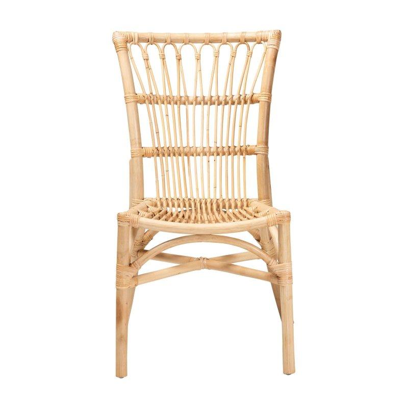 Doğal Kahverengi Bohem Tasarım Çapraz Tabanlı Rattan Sandalye - 55x61x90 cm - 252933