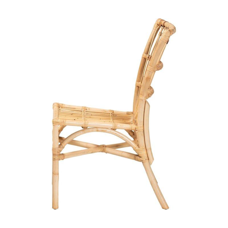 Doğal Kahverengi Bohem Tasarım Çapraz Tabanlı Rattan Sandalye - 55x61x90 cm - 252933