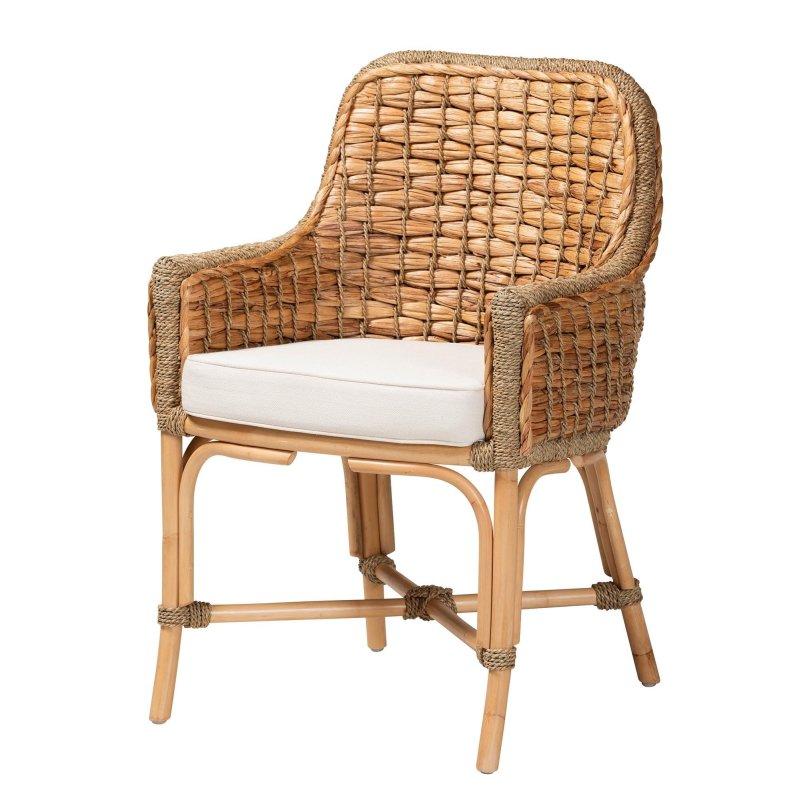 Doğal Kahverengi Deniz Sazı Dokuma Minderli Kollu Rattan Sandalye - 253147