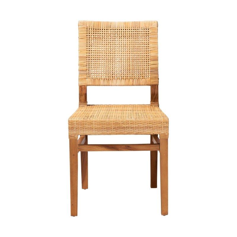 Doğal Kahverengi Maun Ahşap Dokuma Sırtlı Rattan Sandalye - 45x57x87 cm - 252600
