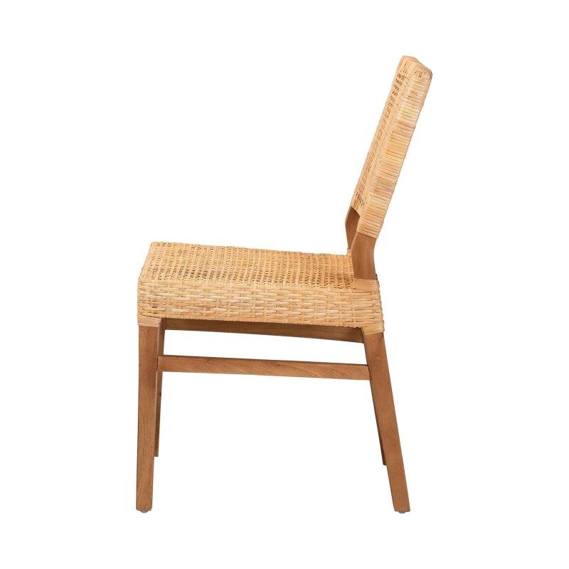 Doğal Kahverengi Maun Ahşap Dokuma Sırtlı Rattan Sandalye - 45x57x87 cm - 252600