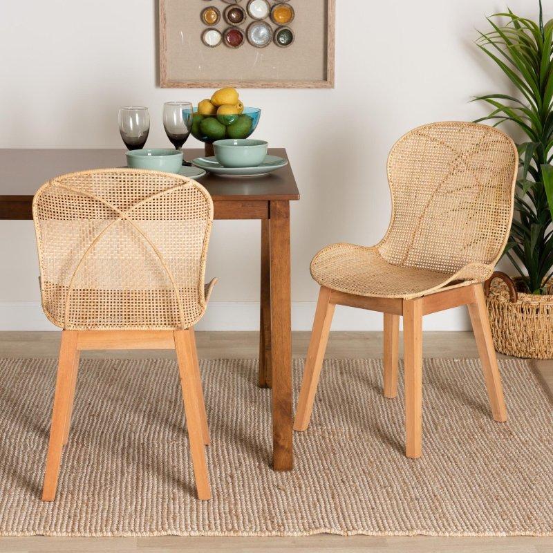 Doğal Kahverengi Maun Ahşap Japandi Tarzı 2li Set Rattan Sandalye - 49x56x88 cm - 252447 Doğal Kahverengi Maun Ahşap Japandi Tarzı 2li Set Rattan Sandalye - 49x56x88 cm - 252447