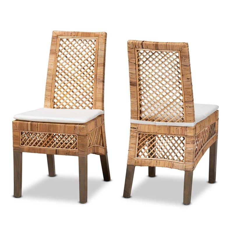 Doğal Kahverengi Maun Minderli 2li Bohem Rattan Sandalye - 90x44x56 cm - 252666