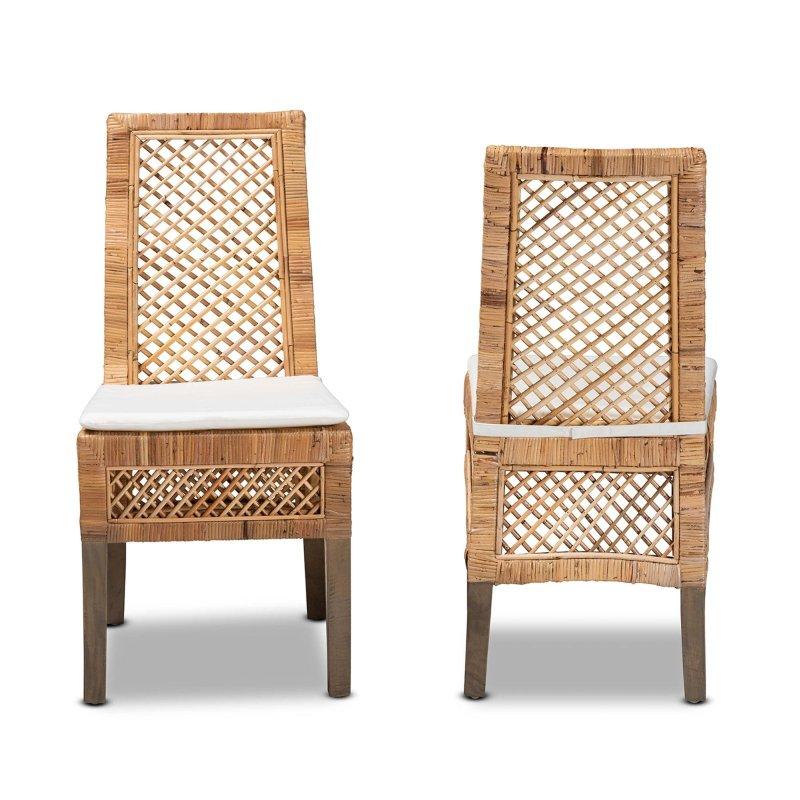 Doğal Kahverengi Maun Minderli 2li Bohem Rattan Sandalye - 90x44x56 cm - 252666