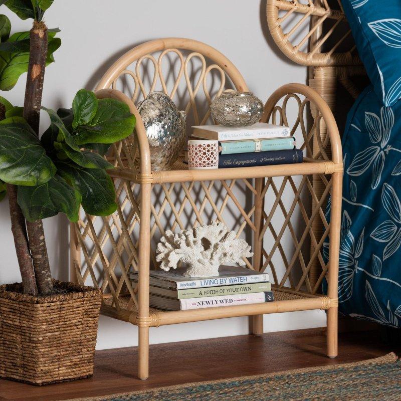 Doğal Kahverengi Rattan Bohem İki Raflı Kitaplık - 56x76x36 cm - 315864