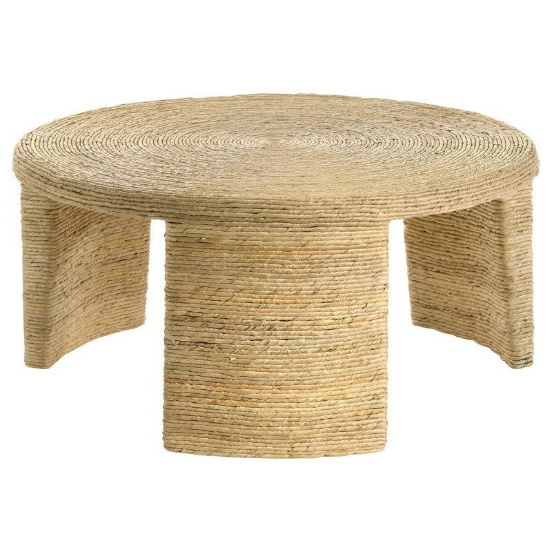 Doğal Kahverengi Rattan ve Muz Lifi El Örgüsü Üç Ayaklı Yuvarlak Orta Sehpa - 92 cm - 244006