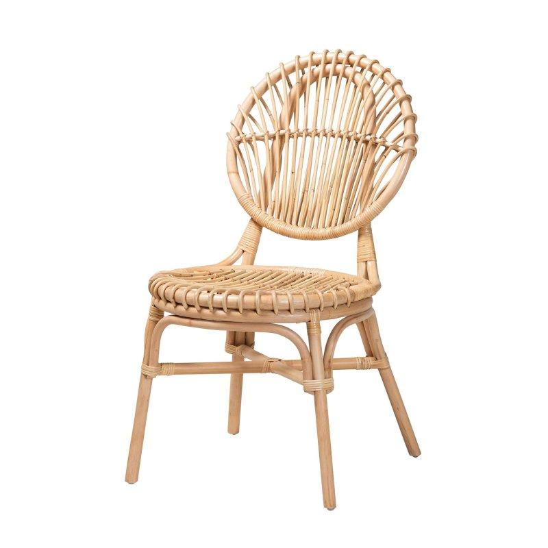 Doğal Kahverengi Yuvarlak Sırtlı Bohem Rattan Sandalye - 50x64x91 cm - 252875