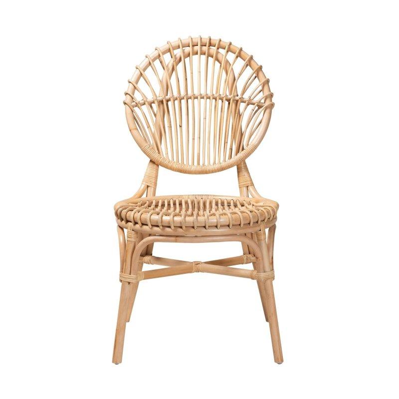 Doğal Kahverengi Yuvarlak Sırtlı Bohem Rattan Sandalye - 50x64x91 cm - 252875