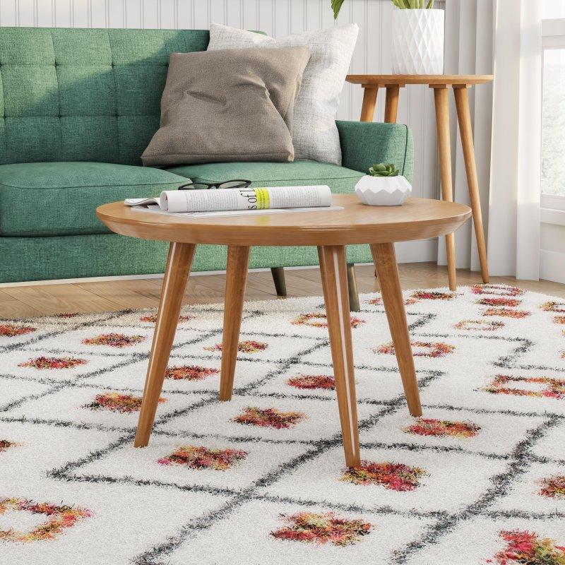 Doğal Kiraz Rengi Ahşap Üç Ayaklı Yuvarlak Orta Sehpa - 72x46 cm - 243006