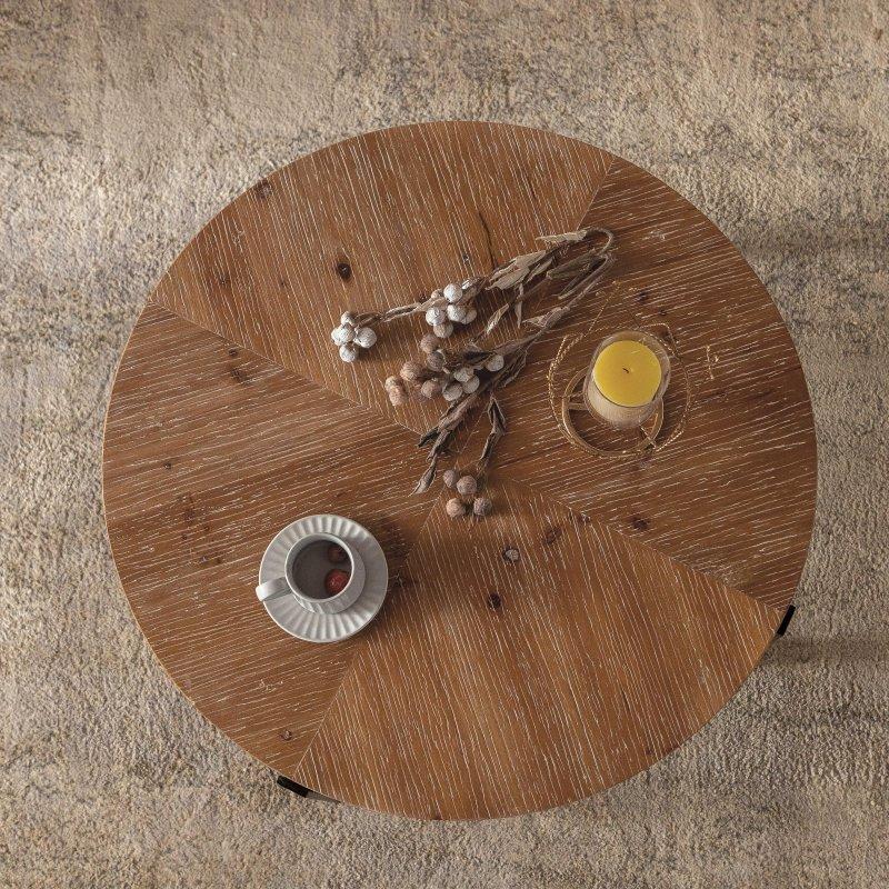 Doğal Köknar Ağacı ve Metal Retro Tasarım Çapraz Ayaklı Yuvarlak Orta Sehpa - Çap 89 cm - 240688