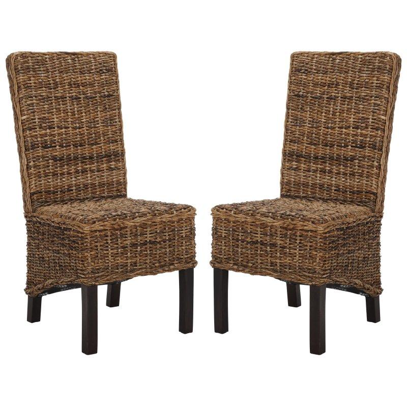 Doğal Mango Ağacı İskeletli Yüksek Sırtlı Hasır Rattan Sandalye 2li Set - 252417