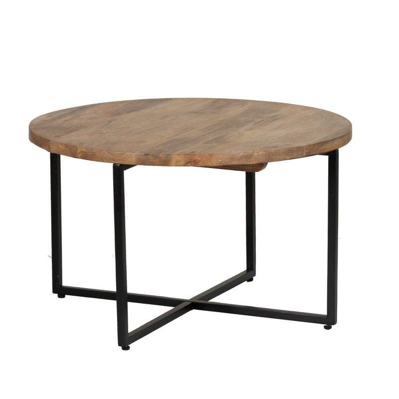 Doğal Mango Ağacı ve Demir Endüstriyel X Ayaklı Yuvarlak Orta Sehpa - 79x46 cm - 240715