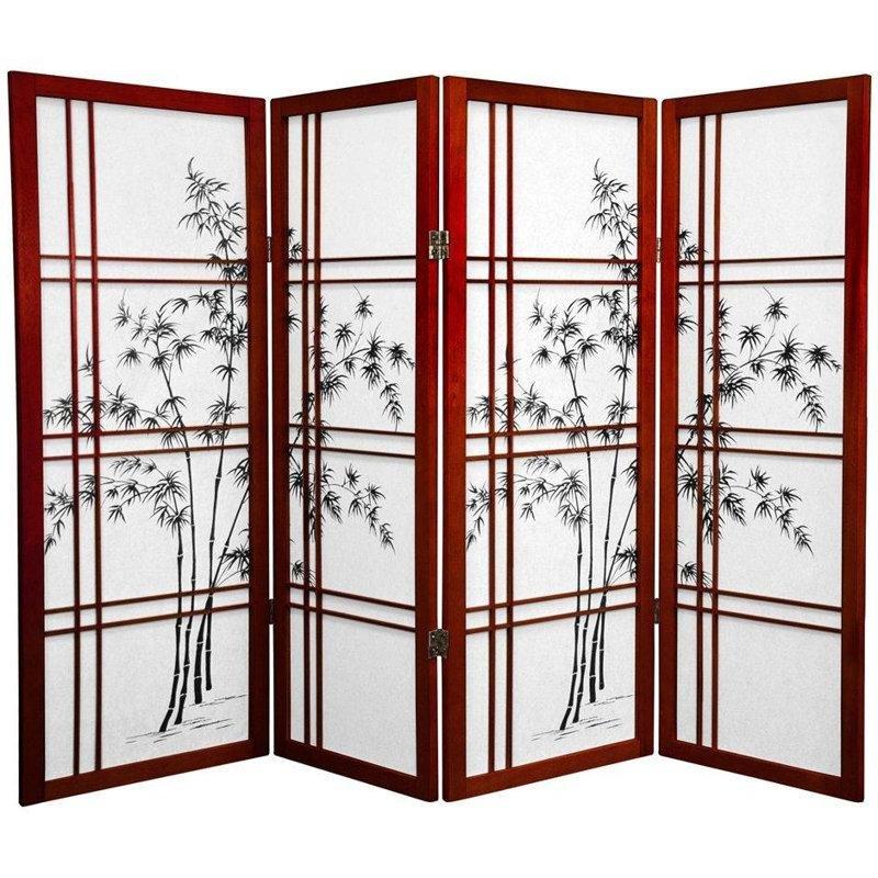 Doğal Masif Ahşap Bambu Desenli Katlanır Paravan - 122x178 cm - 321117