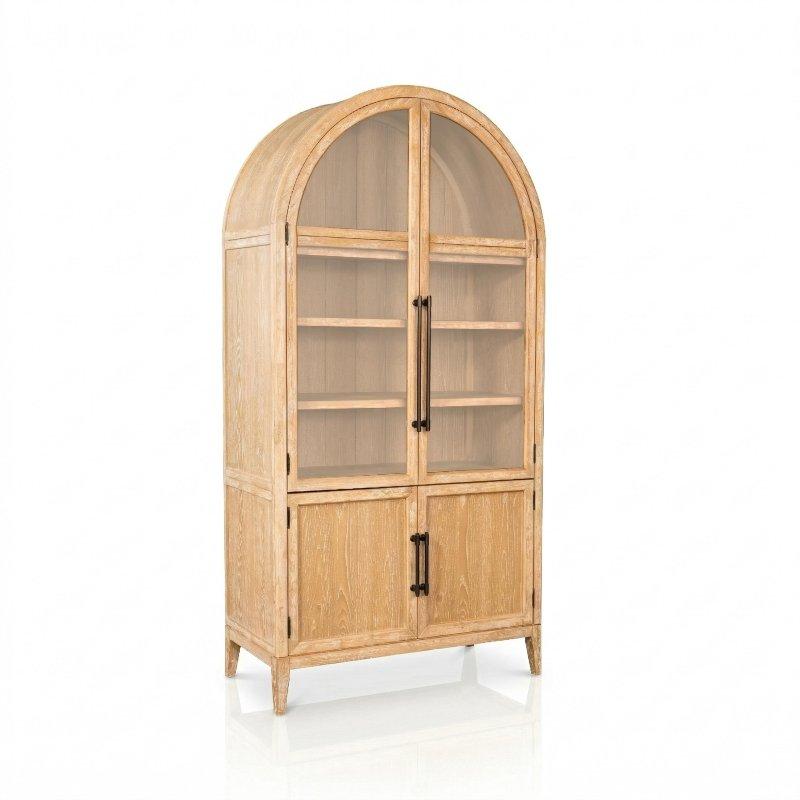 Doğal Masif Ahşap Kemerli Tasarım 6 Raflı Cam Kapaklı Kitaplık - 227x117x49 cm - 239331
