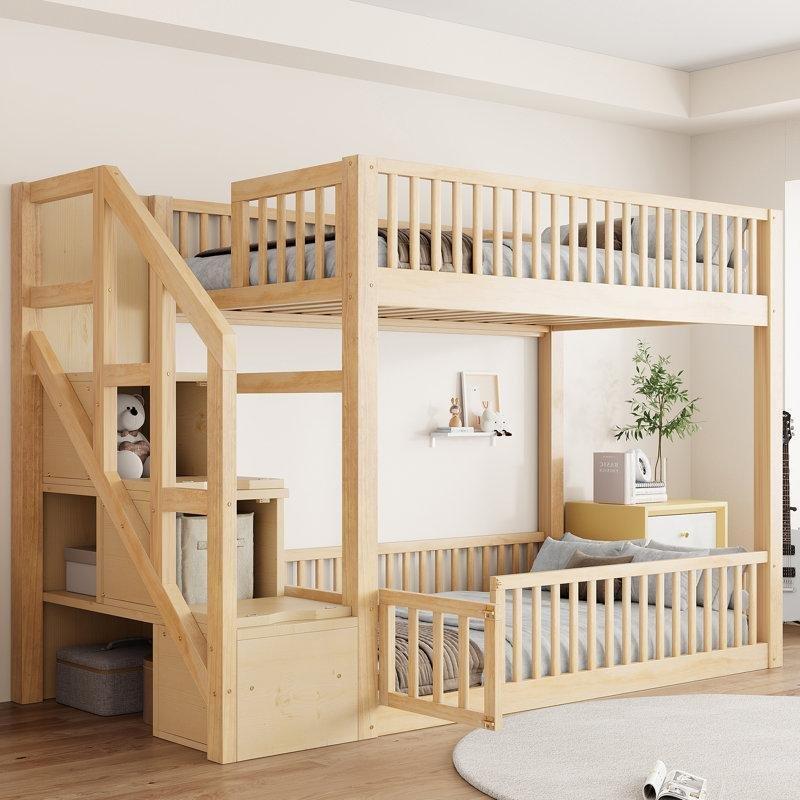 Doğal Masif Ahşap ve MDF Depolamalı Merdivenli Ranza - 248452