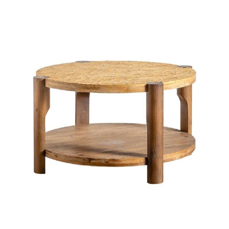 Doğal Masif Ahşap ve MDF Raflı Yuvarlak Orta Sehpa - 88 cm - 241289