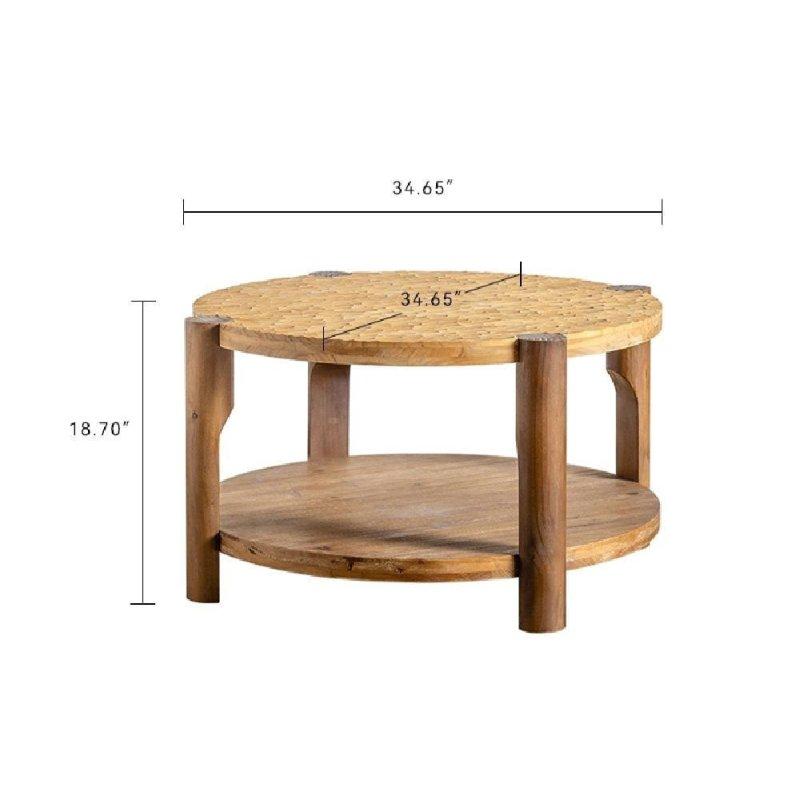 Doğal Masif Ahşap ve MDF Raflı Yuvarlak Orta Sehpa - 88 cm - 241289